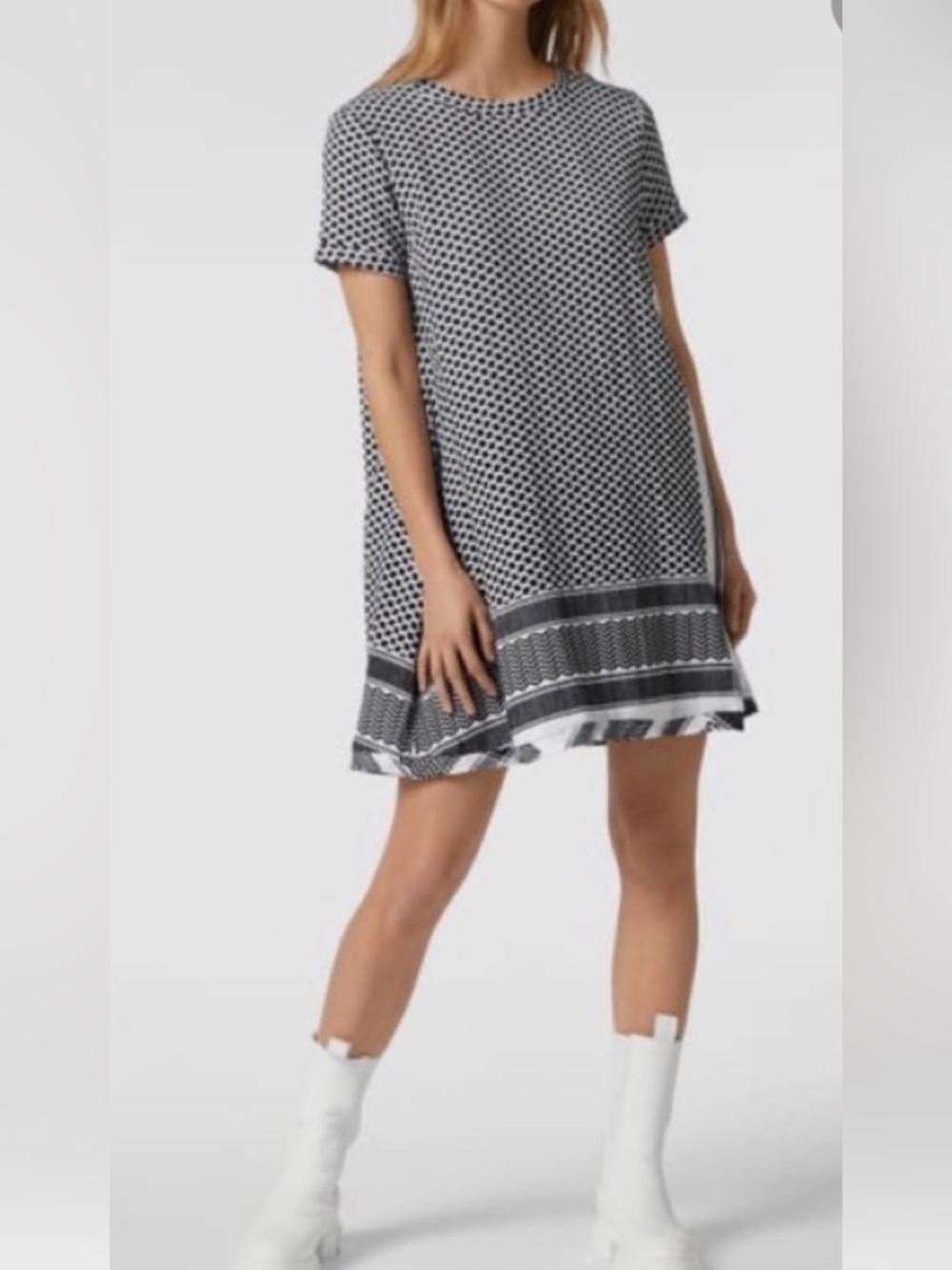 Cecilie Copenhagen Black & White Patterned Mini Dress with Belt